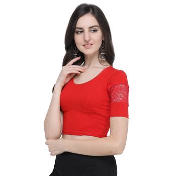Janasya Women's  Red Cotton Lycra Stitch Blouse 1