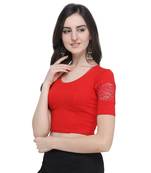 Janasya Women's  Red Cotton Lycra Stitch Blouse