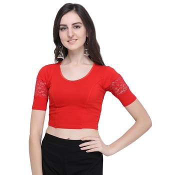Janasya Women's  Red Cotton Lycra Stitch Blouse 2