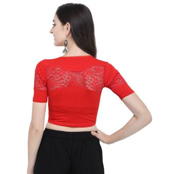 Janasya Women's  Red Cotton Lycra Stitch Blouse 3