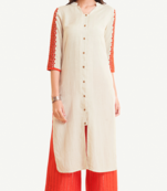 White embroidered viscose kurtas-and-kurtis