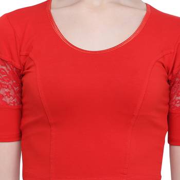 Janasya Women's  Red Cotton Lycra Stitch Blouse 4