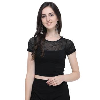 Janasya Women's  Black Cotton Lycra Stitch Blouse 1