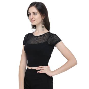 Janasya Women's  Black Cotton Lycra Stitch Blouse 2