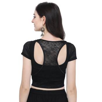 Janasya Women's  Black Cotton Lycra Stitch Blouse 3