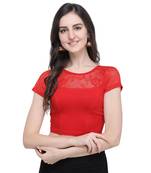 Janasya Women's  Red Cotton Lycra Stitch Blouse