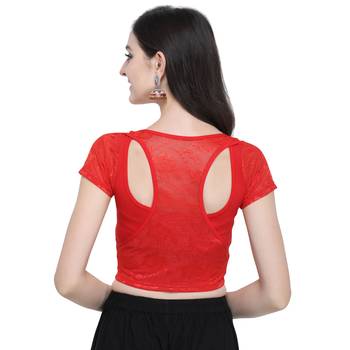 Janasya Women's  Red Cotton Lycra Stitch Blouse 3