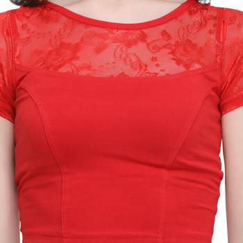 Janasya Women's  Red Cotton Lycra Stitch Blouse 4