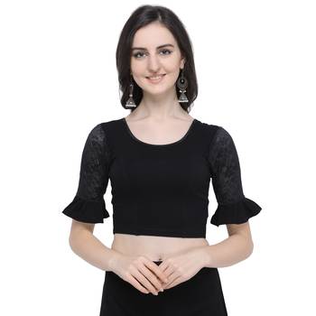 Janasya Women's  Black Cotton Lycra Stitch Blouse 1