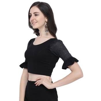 Janasya Women's  Black Cotton Lycra Stitch Blouse 2