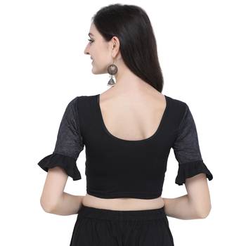 Janasya Women's  Black Cotton Lycra Stitch Blouse 3