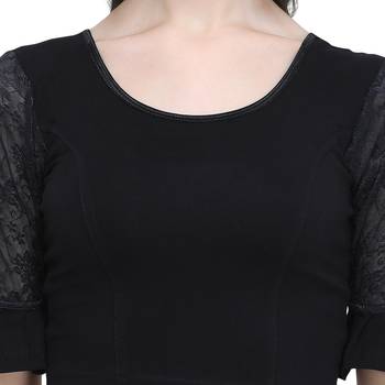 Janasya Women's  Black Cotton Lycra Stitch Blouse 4