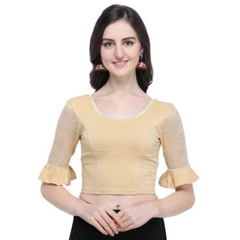 Janasya Women's  Beige Cotton Lycra Stitch Blouse 1