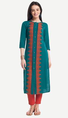 Teal embroidered viscose kurtas-and-kurtis 1