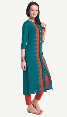 Teal embroidered viscose kurtas-and-kurtis 2