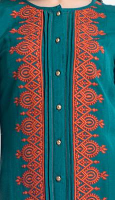 Teal embroidered viscose kurtas-and-kurtis 3