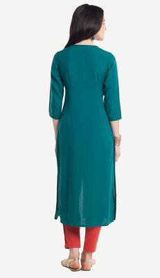Teal embroidered viscose kurtas-and-kurtis 4