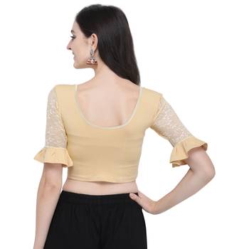 Janasya Women's  Beige Cotton Lycra Stitch Blouse 3