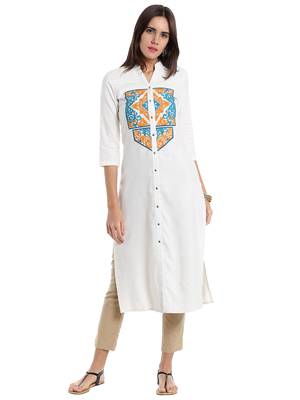 White embroidered viscose kurtas-and-kurtis 1