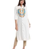 White embroidered viscose kurtas-and-kurtis