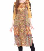 Beige embroidered viscose kurtas-and-kurtis