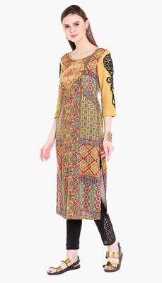 Beige embroidered viscose kurtas-and-kurtis 2