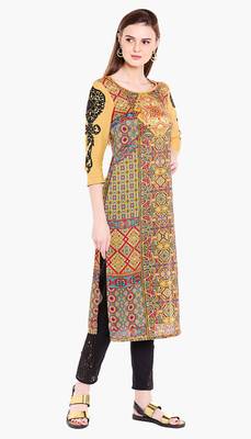 Beige embroidered viscose kurtas-and-kurtis 3