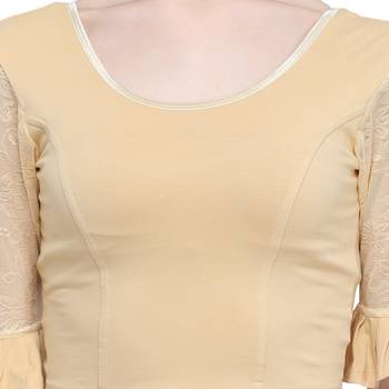 Janasya Women's  Beige Cotton Lycra Stitch Blouse 4