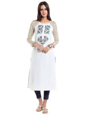 White embroidered viscose kurtas-and-kurtis 1