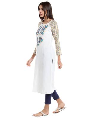 White embroidered viscose kurtas-and-kurtis 2