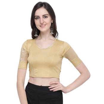 Janasya Women's  Gold Cotton Lycra Stitch Blouse 1