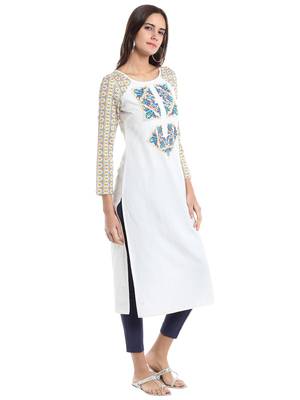 White embroidered viscose kurtas-and-kurtis 3