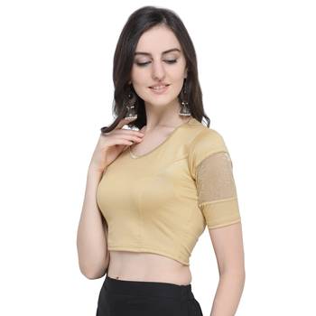 Janasya Women's  Gold Cotton Lycra Stitch Blouse 2