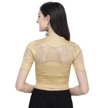Janasya Women's  Gold Cotton Lycra Stitch Blouse 3