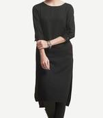 Black embroidered viscose kurtas-and-kurtis