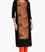 Black embroidered viscose kurtas-and-kurtis