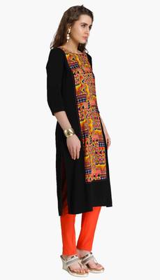 Black embroidered viscose kurtas-and-kurtis 3