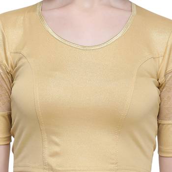 Janasya Women's  Gold Cotton Lycra Stitch Blouse 4