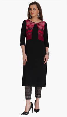 Black embroidered viscose kurtas-and-kurtis 1
