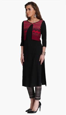 Black embroidered viscose kurtas-and-kurtis 2