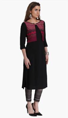 Black embroidered viscose kurtas-and-kurtis 3