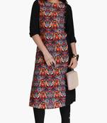 Black embroidered viscose kurtas-and-kurtis