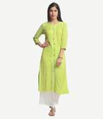 Green embroidered viscose kurtas-and-kurtis