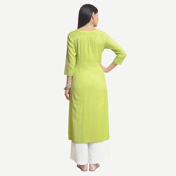 Green embroidered viscose kurtas-and-kurtis 3