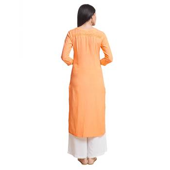 Orange embroidered viscose kurtas-and-kurtis 3