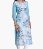 Blue embroidered viscose kurtas-and-kurtis