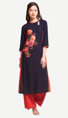 Purple printed viscose kurtas-and-kurtis 1