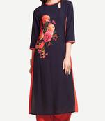 Purple printed viscose kurtas-and-kurtis