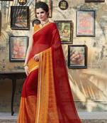 Red printed georgette saree with blouse