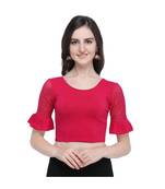 Janasya Women's  Pink Cotton Lycra Stitch Blouse